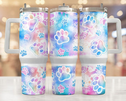 40oz pastel dog paw print