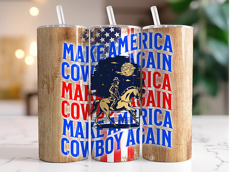 20 oz tumbler, patriotic tumbler, cowboy, make America cowboy