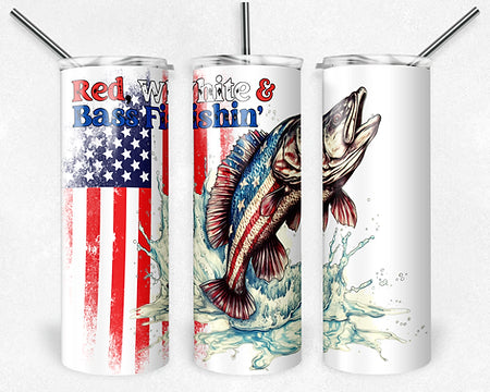 20 oz patriotic tumbler, bass, fishing, men’s gift