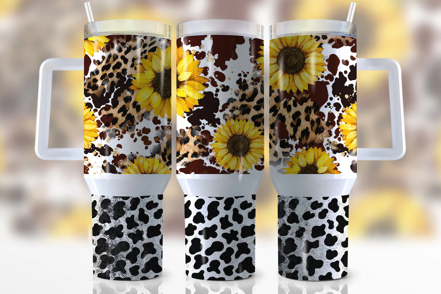 40oz Cow and sunflowers