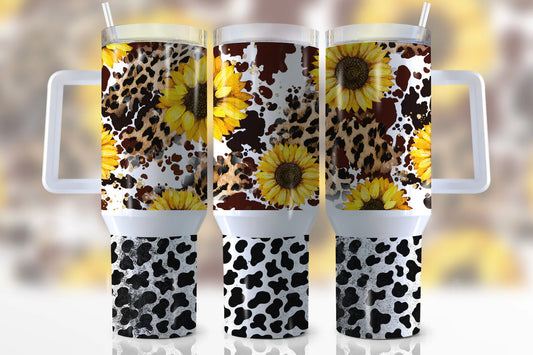 40oz Cow and sunflowers