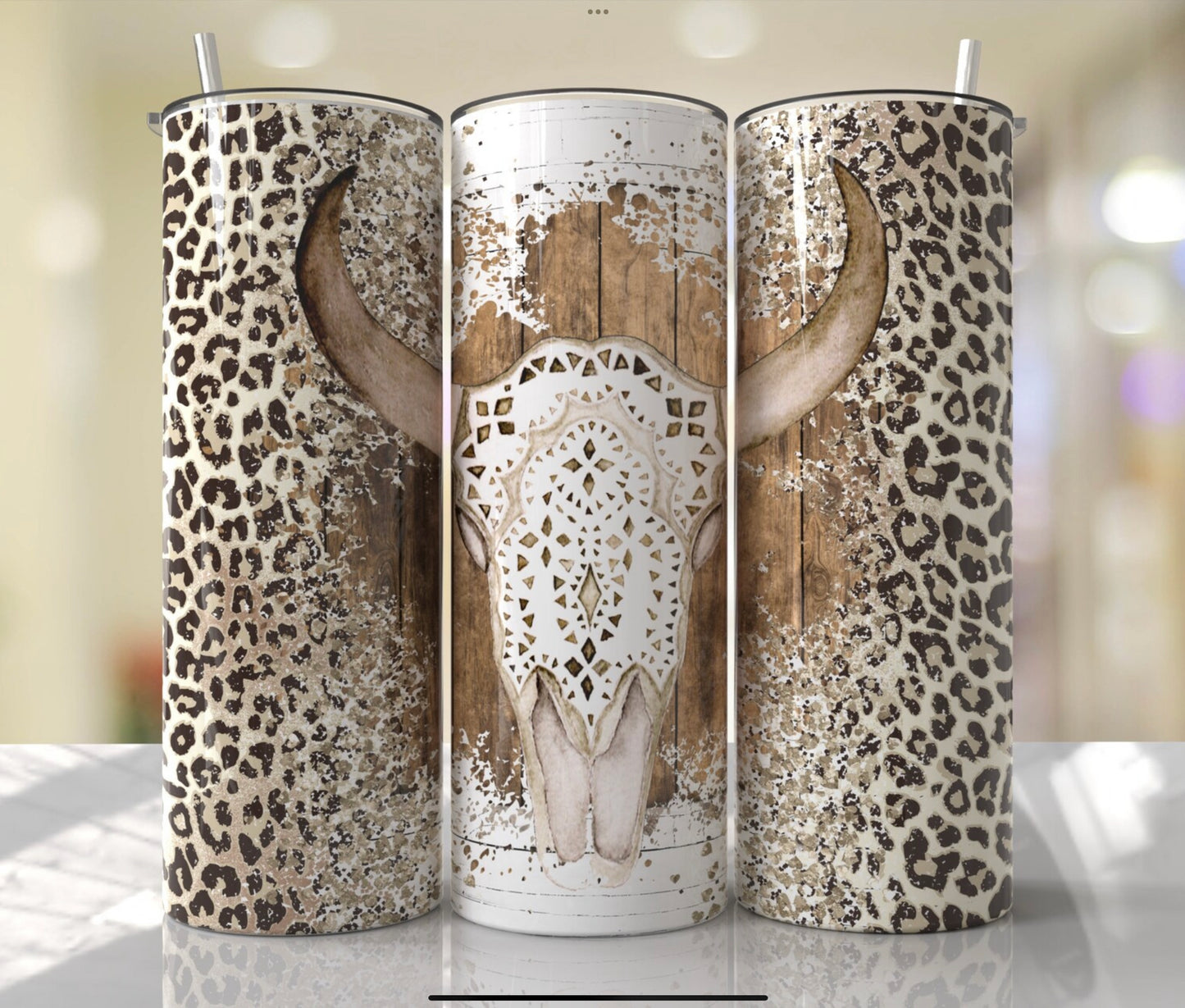 Western Bull leopard print tumbler