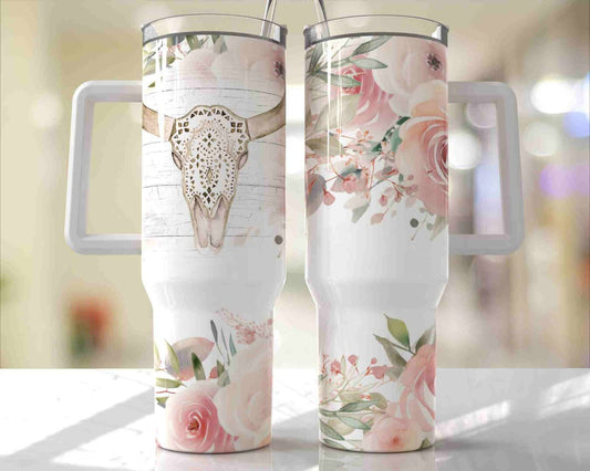 40oz western bull floral