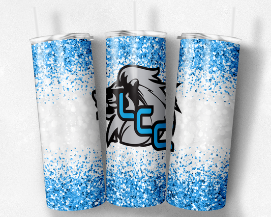 20oz LCC blue faux glitter tumbler