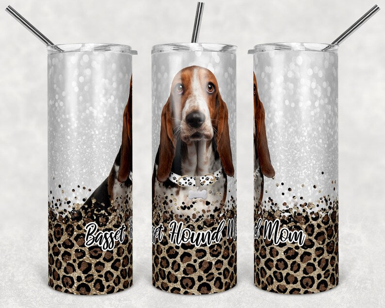20oz basset hound mom cheetah print tumbler
