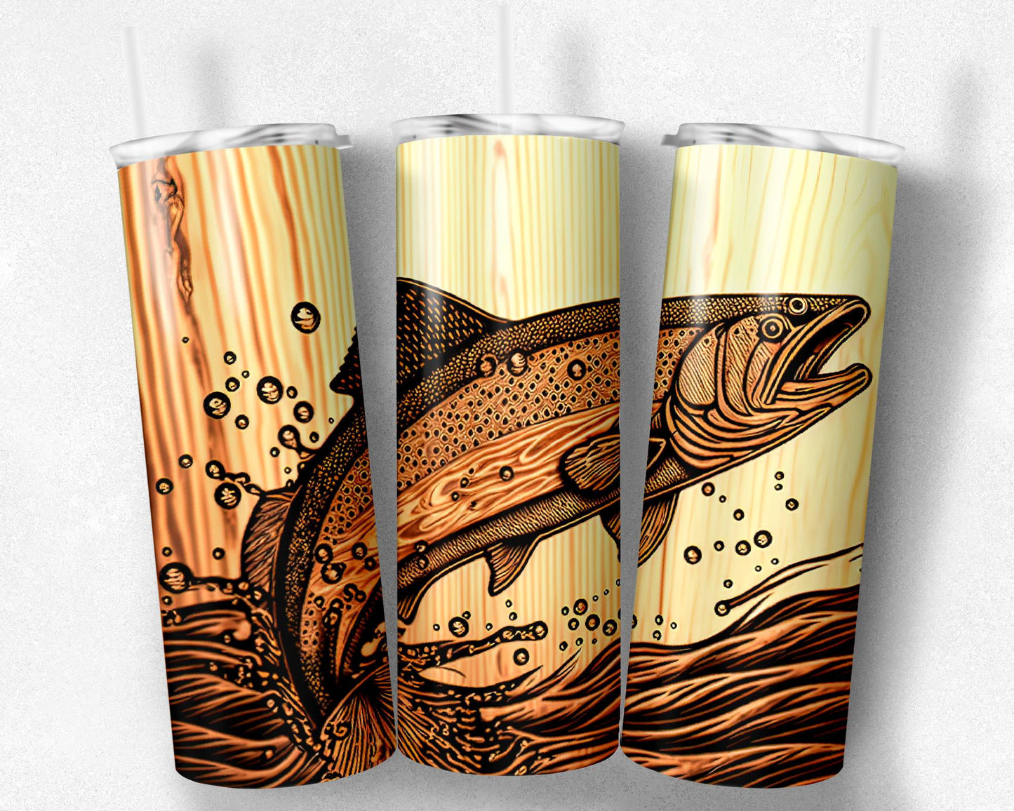 Trout wood fish tumbler