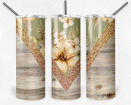 Pretty flower wood tumbler art