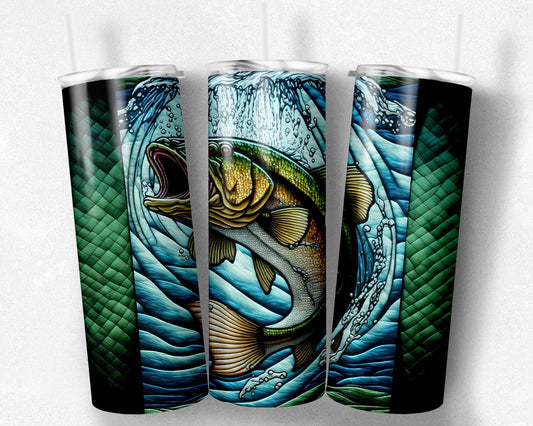 Stained glass bass fish tumbler