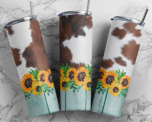 Cow hide sunflower turquoise fence