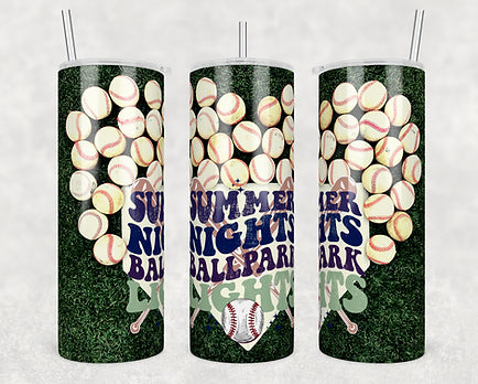 Summer Nights Ball Park Lights Baseball tumbler